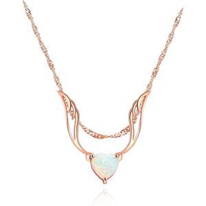 18K Rose Gold Plated Opal Guardian Angel Necklace for Women 18 Inch